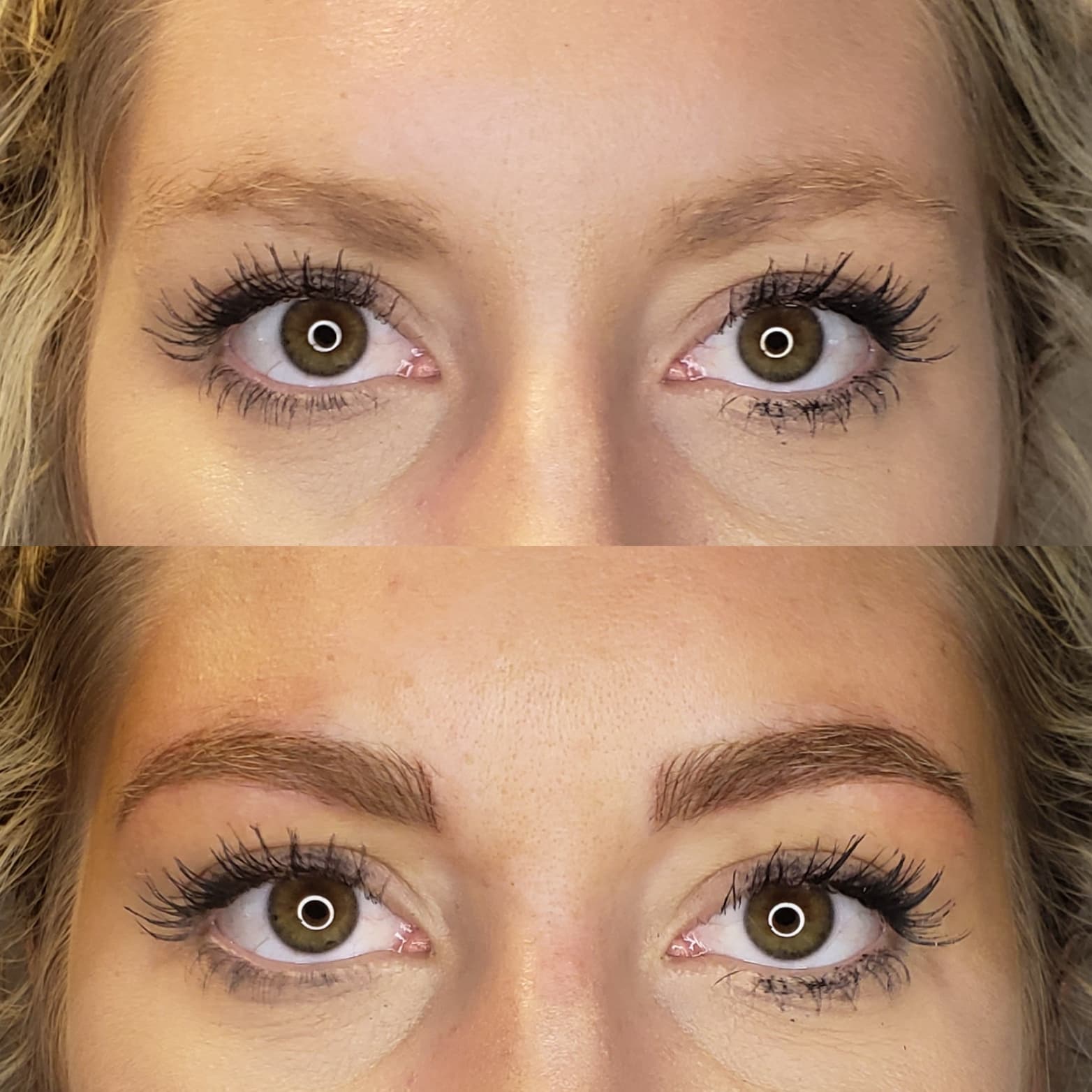 Healed brow transformation - before and after, soft natural blonde brows