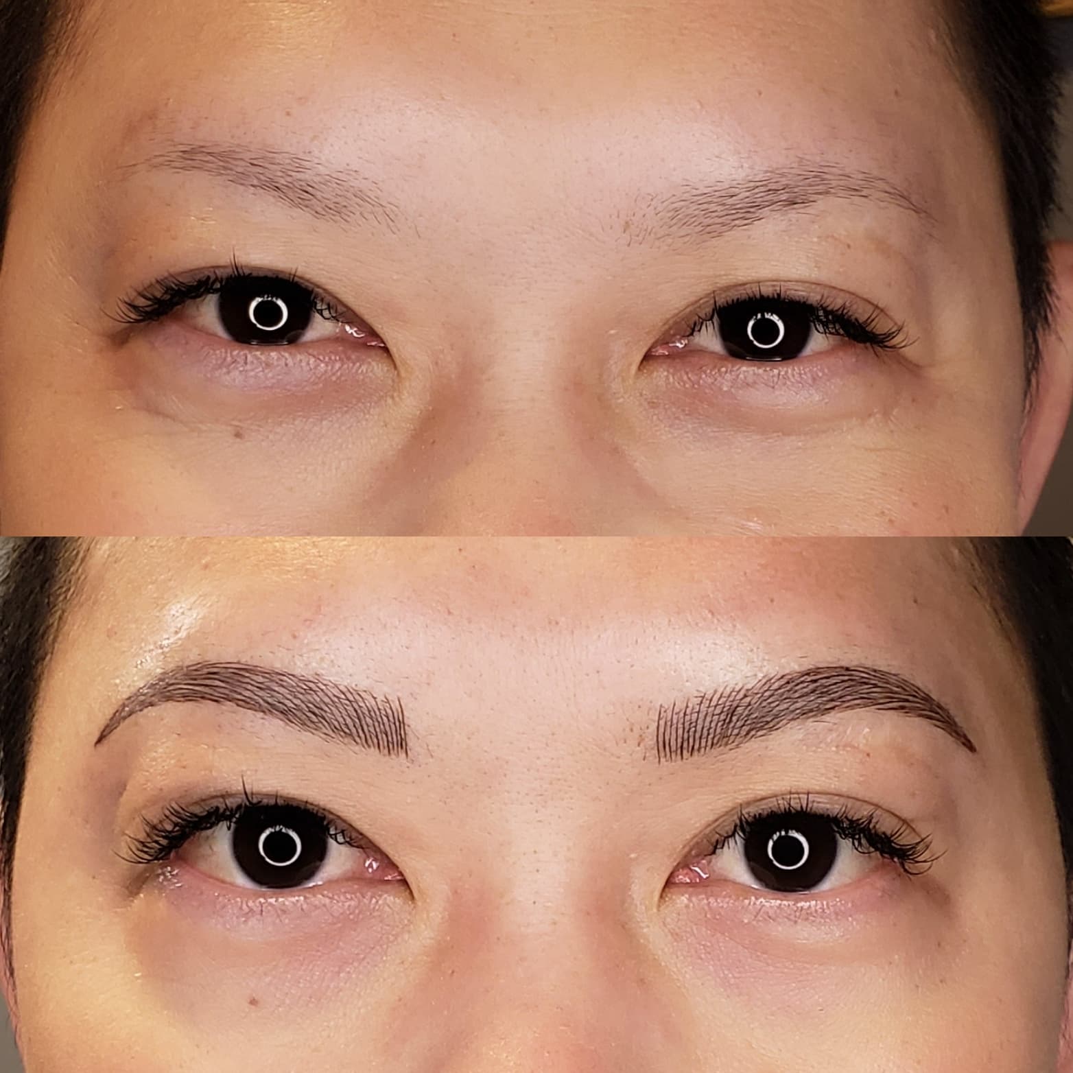 Healed brow transformation - before and after, full defined brows