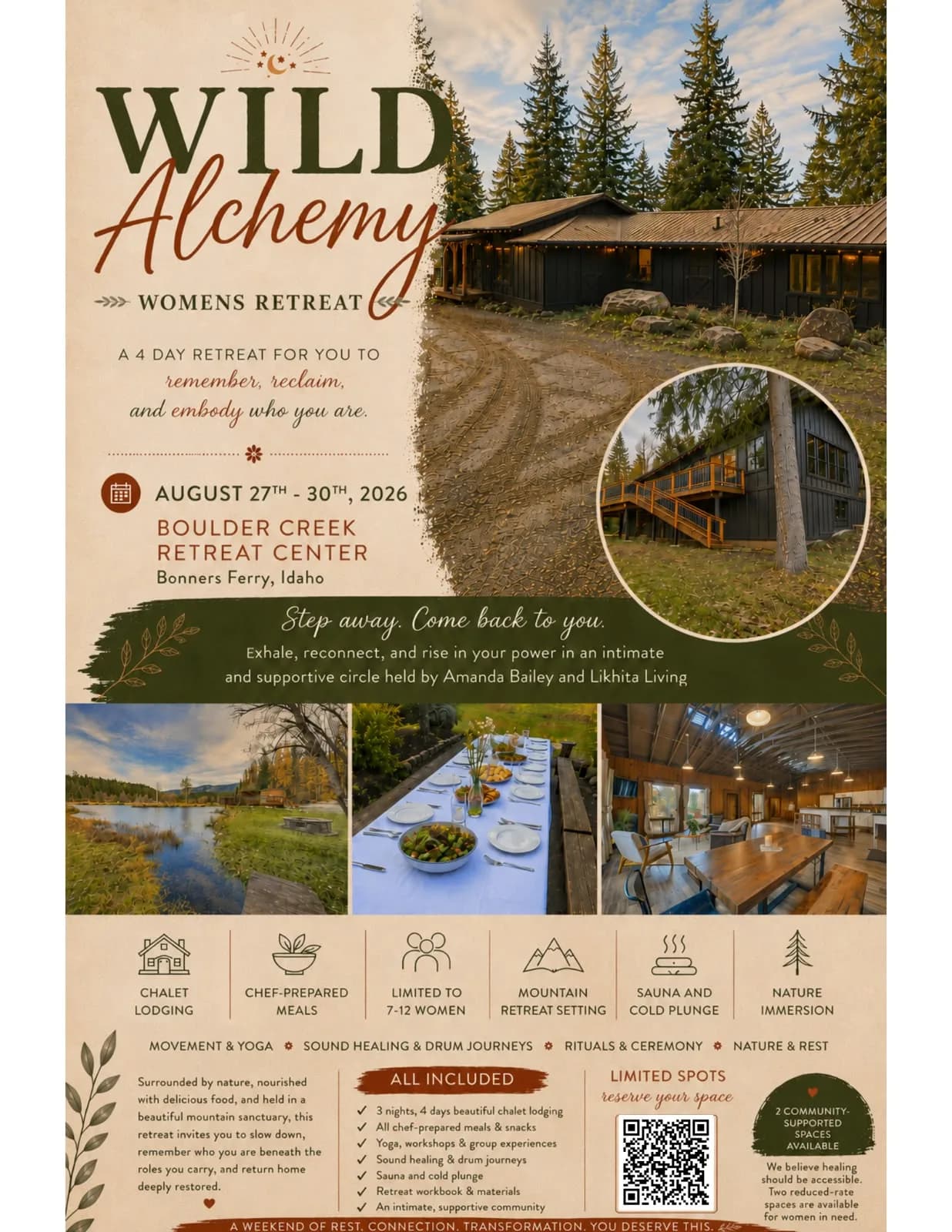 Wild Alchemy Women's Retreat flyer with full details